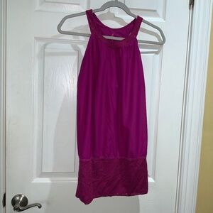 Prana blouson waist tankini racerback fucshia top Sz M crochet detail
